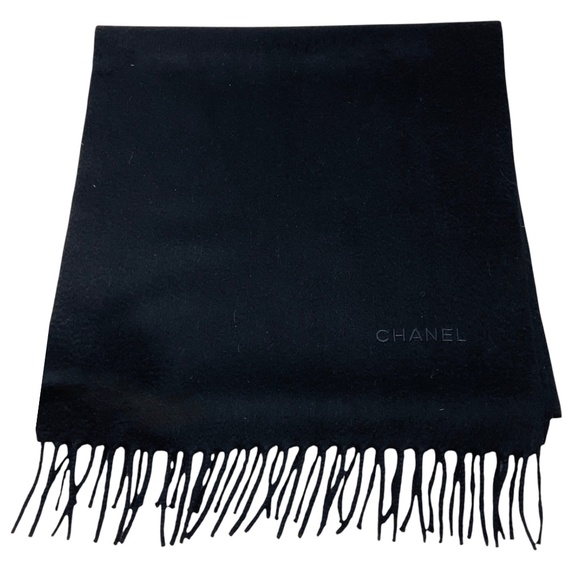 CHANEL BLACK FRINGED CASHMERE SCARF - Picture 1 of 10